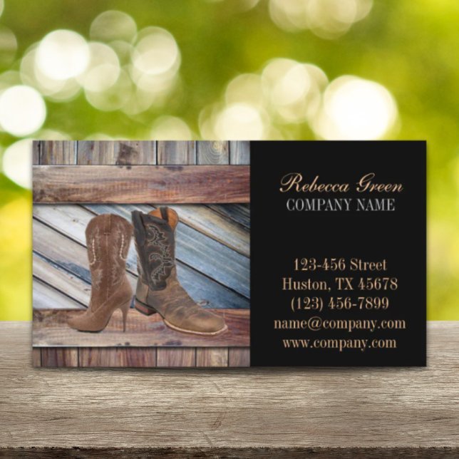 vintage, laduskvickor westerna mode visitkort (vintage barn wood cowboy boots western fashion business card)