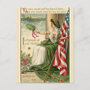 Vintage Lady Liberty Grön Rob Memorial Day Vykort