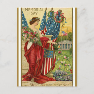 Vintage Lady Liberty med rosor på minnesdagen Vykort