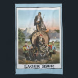 Vintage Lager Beer Pub Towel Kökshandduk<br><div class="desc">Quaint och colorful antique lager annt lithograph ca 1870's avbildande segrare Joseph Jefferson som Rip Van Winkle som sitter på kölen dras av getter med satyrs på båda sidor.</div>