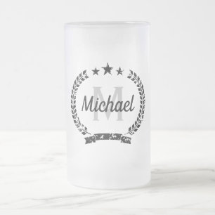 Vintage lagerkransnamnmonogram frostat ölglas