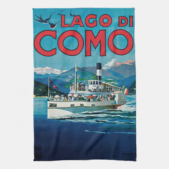 Vintage Lago di Como Travel Kökshandduk (Vertikal)