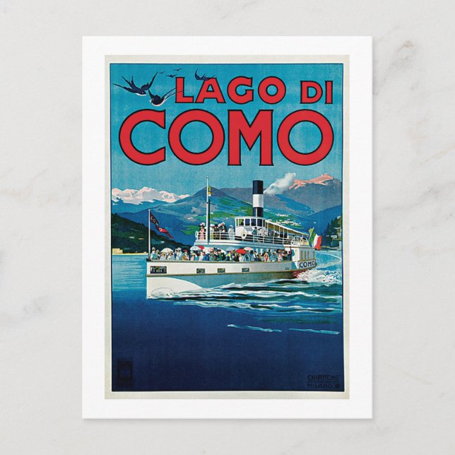 Vintage Lago di Como Travel Vykort (Framsida)