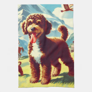 Vintage Lagotto Romagnolo Hund Painting Kökshandduk