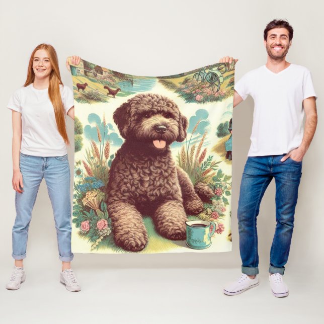 Vintage Lagotto Romagnolo Illustration Fleecefilt (På plats)