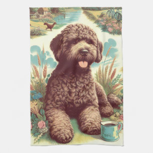 Vintage Lagotto Romagnolo Illustration Kökshandduk