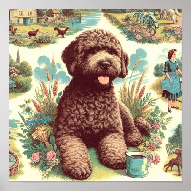 Vintage Lagotto Romagnolo Illustration Poster (Framsidan)