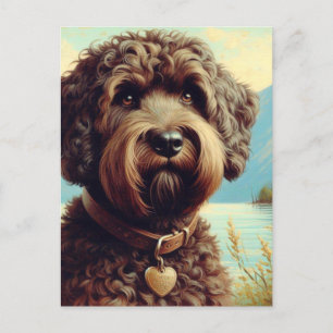 Vintage Lagotto Romagnolo Painting Vykort