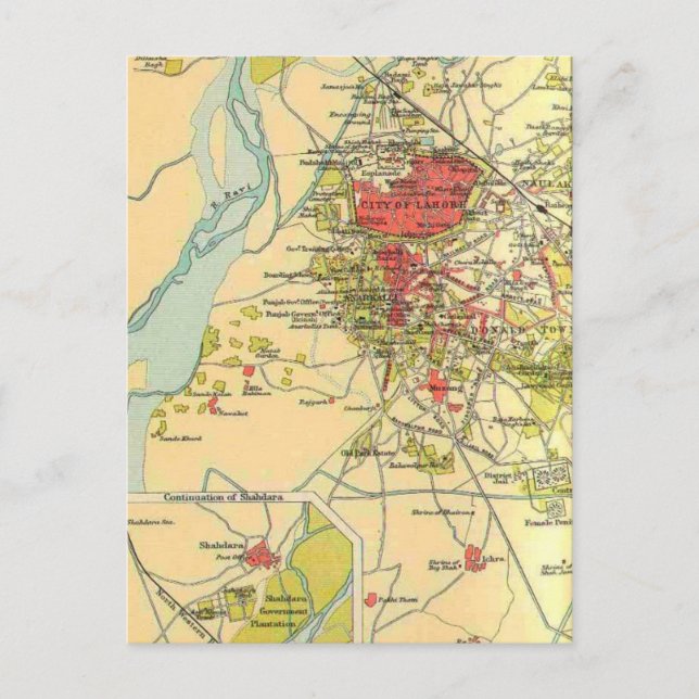 Vintage Lahore Karta vykort (Framsida)