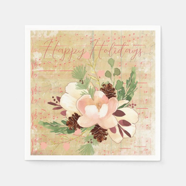 Vintage Lakan Music med Gräs Cones Bouquet Pappersservett (Framsidan)