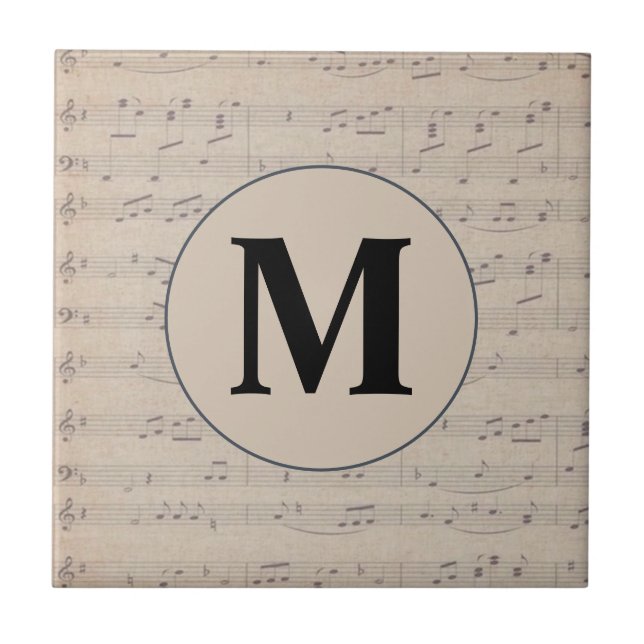 Vintage Lakan Music Note monogram Kakelplatta (Framsidan)