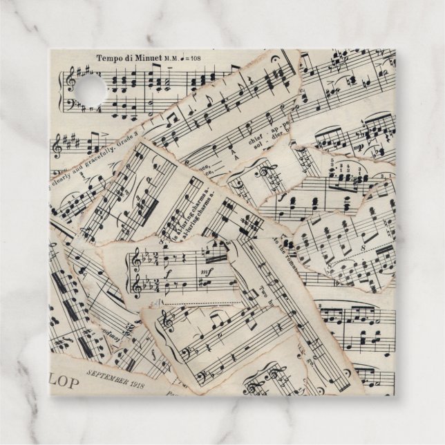 Vintage Lakan Music Papper Collage Gåvor Etiketter (Framsida)