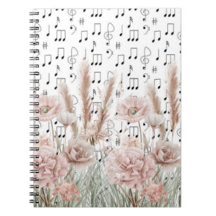 Vintage Lakan Music with Rosa Peony Wildblommor Anteckningsbok