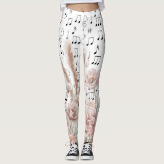 Vintage Lakan Music with Rosa Peony Wildblommor Leggings