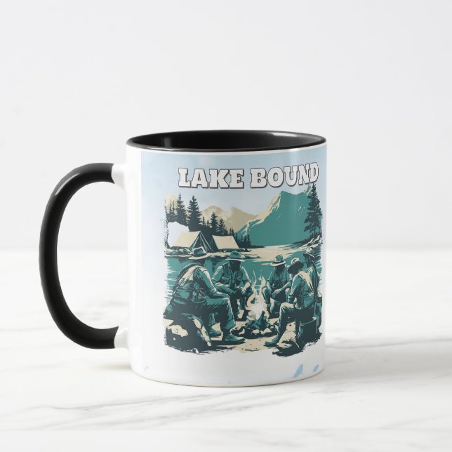 Vintage Lake Bound Camping Campfire Graphic Mugg (Vänster)
