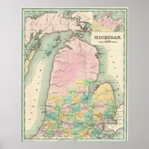 Vintage Lake Michigan-karta 1838 Affisch