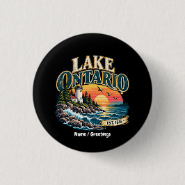 Vintage Lake Ontario fyr solnedgång grafik Knapp