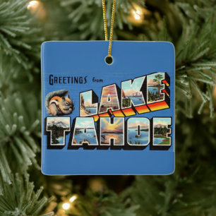 Vintage Lake Tahoe hälsning Julgransprydnad Keramik