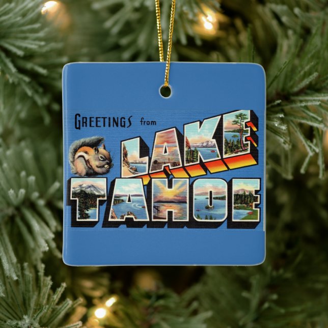 Vintage Lake Tahoe hälsning Julgransprydnad Keramik (Träd)