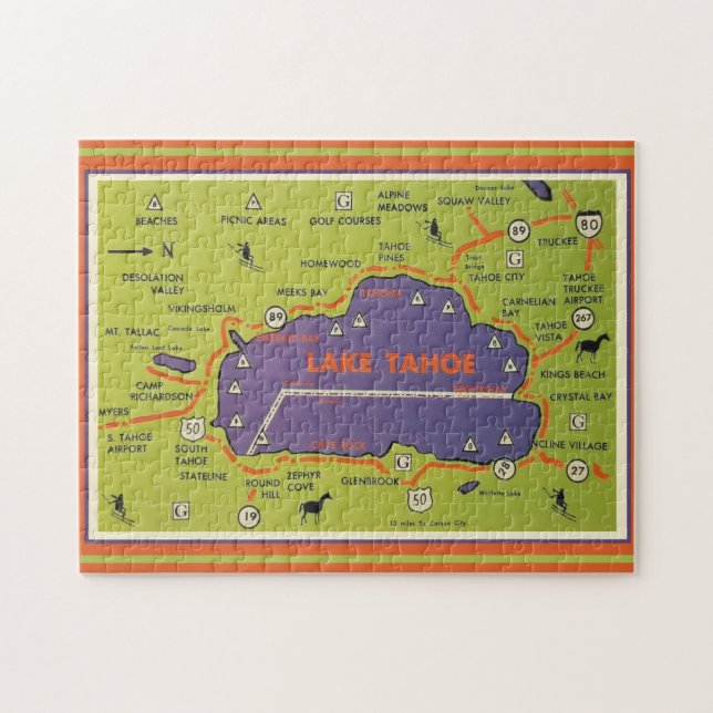 Vintage Lake Tahoe Map  Pussel (Horisontell)