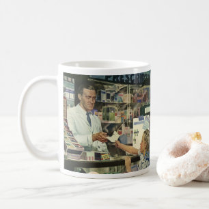 Vintage Läkemedel, farmaceut och flicka på apoteke Kaffemugg