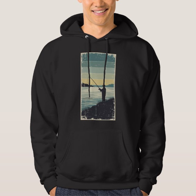 Vintage Lakeside Fishing Silhouette Hoodie (Framsida)