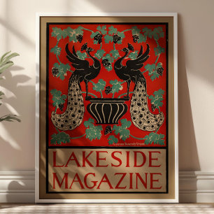 Vintage Lakeside Magazine Art Nouveau Påfåglar Poster