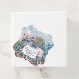 Vintage Lamm som är nedsänkt i Finare Blue Rosett Gåvor Etiketter