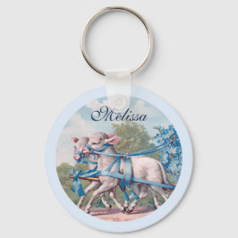 Vintage Lamm som är nedsänkt i Finare Blue Rosett Nyckelring