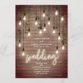 Vintage Lampor Neon Sign Wood Bröllop Inbjudningar