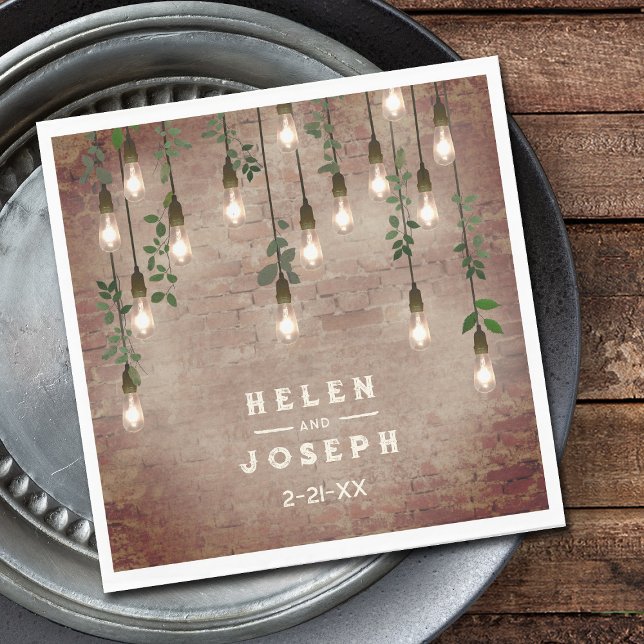 Vintage Lampor Rustic Brick Botanical Bröllop Pappersservett (Skapare uppladdad)