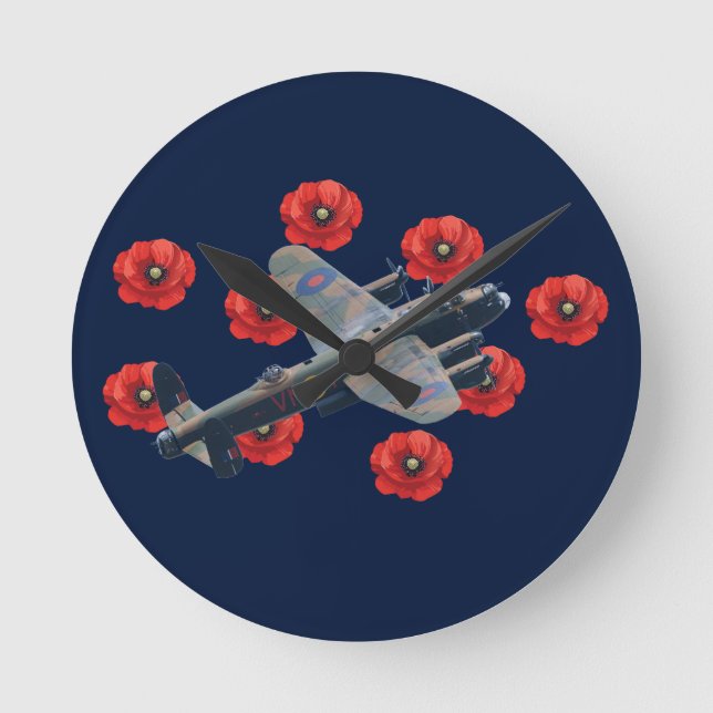 Vintage Lancaster bland rödpoppies Rund Klocka (Framsida)