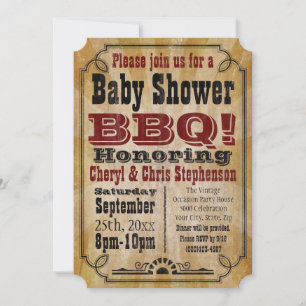 Vintage Land Baby Shower BBQ Barbeque Baby-Q Inbjudningar