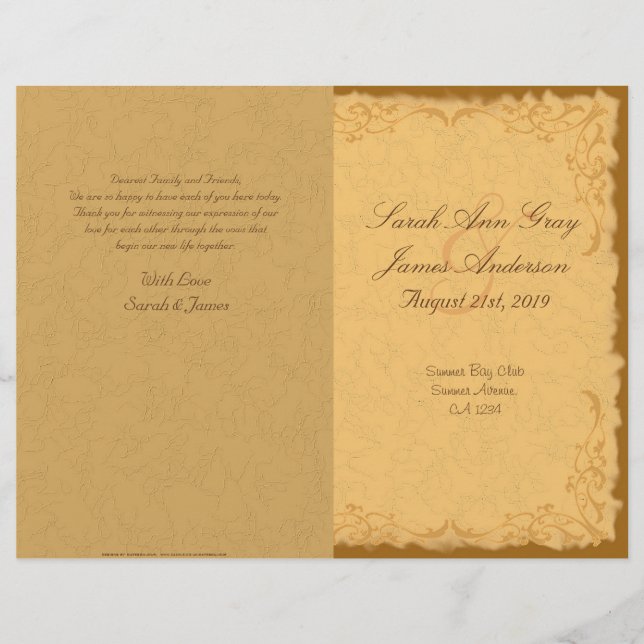 Vintage land blommigt bröllopsprogram (Framsida)