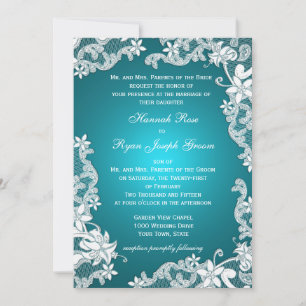 Vintage Land Blommigt Design Aqua Inbjudningar