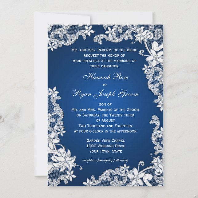 Vintage Land Blommigt Design Blue Inbjudningar (Framsida)