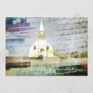 vintage land-chapel bröllop inbjudningar