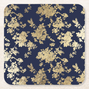 Vintage land chic navy blue faux guld blommigt underlägg papper kvadrat
