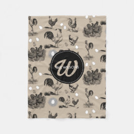 Vintage Land Chicken Tupp Egg Monogram Fleecefilt