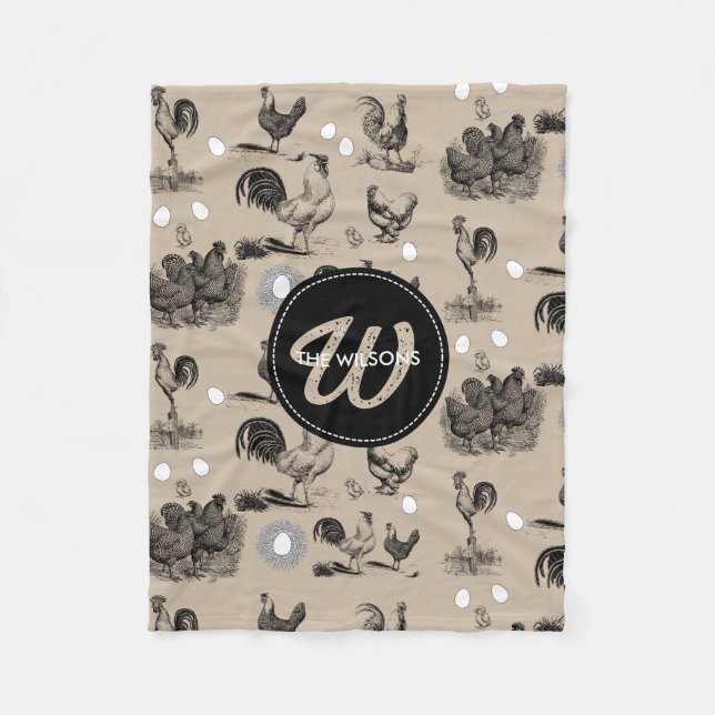 Vintage Land Chicken Tupp Egg Monogram Fleecefilt (Framsidan)