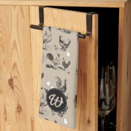 Vintage Land Chicken Tupp Egg Monogram Kökshandduk