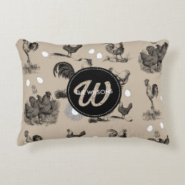 Vintage Land Chicken Tupp Egg Monogram Prydnadskudde