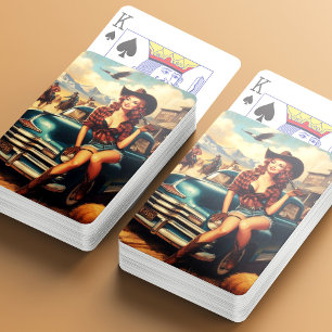 Vintage Land Girl Illustration Casinokort
