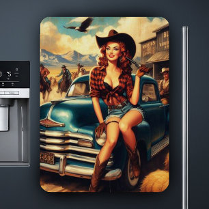 Vintage Land Girl Illustration Magnet