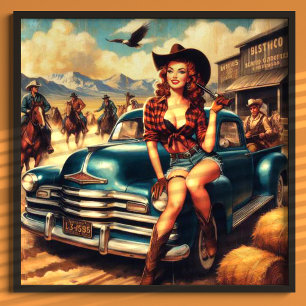Vintage Land Girl Illustration Poster