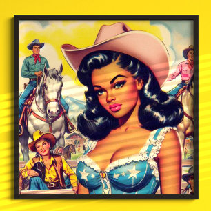 Vintage Land Girl Illustration Poster