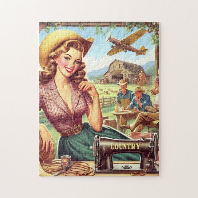 Vintage Land Girl Illustration Pussel (Vertikal)