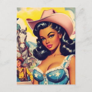 Vintage Land Girl Illustration Vykort