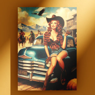 Vintage Land Girl Illustration Vykort