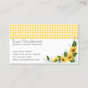 Vintage Land Gult Gingham & Sunblommor Visitkort